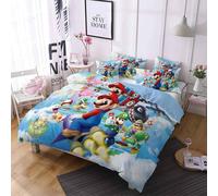 Parure De Lit 3 Pieces En Microfibre Pour 2 Personnes, Housse De Couette Super Mario Odyssey Girafe Avec Fermeture Éclair