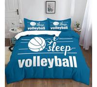 Parure de Lit 3 Pièces en Microfibre pour Enfants Icône De Volley-Ball Logo Bleu, Housse de Couette 1 Personne Garcon et Fille 140 x 200 cm Ensemble de Literie et 2 Taies D'oreiller 65 x 65 cm
