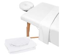 Parure de Lit 3 Pièces en Microfibre pour Table de Massage,Drap Housse de Protection en éponge pour Table de Massage,Housse de Lit Facial de Qualité Supérieure-Drap Plat,Draphousse,Housse pour Têtière