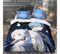 Parure de lit 3 pièces en microfibre pour très grand lit Frieren Beyond Journey's End Frieren - Housse de couette manga Sousou No Frieren (4 x taies d'oreiller) - Décoration de chambre à coucher pour