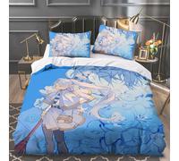 Parure de lit 3 pièces en microfibre pour très grand lit Frieren Beyond Journey's End Frieren - Housse de couette manga Sousou No Frieren (4 x taies d'oreiller) - Décoration de chambre à coucher pour