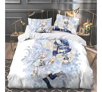 Parure de lit 3 pièces en microfibre pour très grand lit Frieren Beyond Journey's End Frieren - Housse de couette manga Sousou No Frieren (4 x taies d'oreiller) - Décoration de chambre à coucher pour