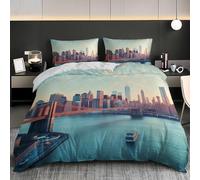 Parure de Lit 3 Pièces en Microfibre Vue du Pont de Brooklyn Housse de Couette 140x200 cm pour 1 Personnes, Jeu de literie Horizon de La Ville Housse de Couette Doux pour Enfant Adulte