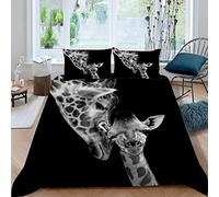 Parure de lit 3 pièces en polyester avec housse de couette 3D moderne avec fermeture éclair pour très grand lit Motif girafe