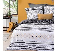 Atmosphera – Parure de lit 3 pièces Etniss – Percale – Noir et Blanc – 240x220 cm