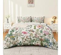 Parure de Lit 3 Pièces Fleurs Papillons Nature Microfibre Imprimée Housses de Couette Réversible Légère 220 x 240 cm 2 Taies d'oreiller 65x65 cm Multicolore