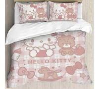 Parure De Lit 3 Pieces Hello Cat Kitty Avec Motif Chat Et Ours Imprimé En 3d, Housse De Couette, Pour Filles Et Femmes, Taille Queen Size, Motifs De Dessins Animes Kawaii