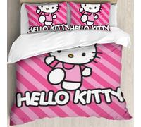 Parure De Lit 3 Pieces Hello Cat Kitty, Housse De Couette Rose Kawaii Pour Lit Double, Queen, King Size, Décoration De Chambre Pour Enfants Et Adolescents