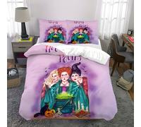 Parure De Lit 3 Pieces Hocus Pocus Cartoon - Polyester Ultra Doux, Housse De Couette Et Taies D'oreiller Violettes Sur Le Theme Des Sorcières Avec Motif Chaudron Et Chauves-Souris,