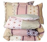 Parure de lit 3 pièces : housse 300x240 cm et taies 50x70 cm 100% coton INOUK rose/beige