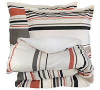 Parure de lit 3 pièces : housse 300x240 cm et taies 65x65 cm 100% coton HUGO beige/corail