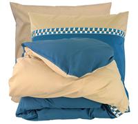 Parure de lit 3 pièces : housse 300x240 cm et taies 65x65 cm en percale de coton LINOA bleu cobalt