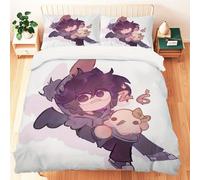 Parure De Lit 3 Pieces Incredibox Anime Character - Polyester Doux Et Respirant, Motif Cosmique Violet Et Blanc Avec Nuages Étoilés, Housse De Couette Et Taies D'oreiller Incluses