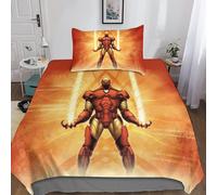 Parure De Lit 3 Pieces Iron Man Imprimée En 3d Avec Housse De Couette Et Fermeture Éclair Pour Adolescents, En Microfibre Ultra Douce, Pour Lit Simple