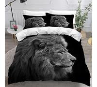 Parure de Lit 3 Pièces Lion Housse de Couette 220x240 Adulte 3D Motif Microfibre Animal Housse de Couette 2 Personnes avec Fermeture éclair et 2 Taies d'oreiller 50x75