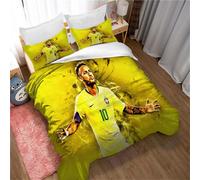 Parure De Lit 3 Pieces Lisainmay Soccer Neymar Avec 2 Taies D'oreiller, Housse De Couette Avec Fermeture Éclair Pour Prévenir Les Allergies