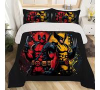 Parure De Lit 3 Pieces Marvel Deadpool Wolverine - Design De Dessin Anime Dynamique Avec Fermeture À Glissière, Comprend 1 Housse De Couette Et 2 Taies D'oreiller, Polyester Super