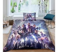 Parure De Lit 3 Pieces Marvel Hero Avec Housse De Couette Et 2 Taies D'oreiller 100 % Pur Coton, Motif Super-Héros, Avec Fermeture À Boutons Et Attaches D'angle.