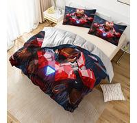 Parure De Lit 3 Pieces Marvel Iron For Man - Literie Super Douce Et Respirante Avec 1 Housse De Couette Et 2 Taies D'oreiller, Motif Dessin Anime Rouge Noir Vibrant Pour Chambre Et
