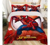 Parure De Lit 3 Pieces Marvel Spider-Man ¿ Housse De Couette Ultra Douce Et Respirante Avec Fermeture Éclair Et 2 Taies D'oreiller, Motif Dessin Anime Rouge Et Bleu Vif, Ideal Pour