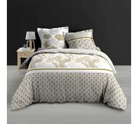 Douceur d'Intérieur Housse de couette Melisse 220x240cm Percale + taies Feuillage blanc bronze gris