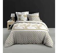 Douceur d'Intérieur Housse de couette Melisse 220x240cm Percale + taies Feuillage blanc bronze gris