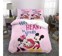 Parure De Lit 3 Pieces Mickey Minnie Mouse Cartoon - Housse De Couette En Polyester Doux 2 Taies D'oreiller Avec Motif C?Ur, Confort Toutes Saisons Pour La Decoration De La Chambre