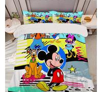 Parure De Lit 3 Pieces Mickey Mouse ¿ Dessin Anime Mignon Et Doux, Ideal Pour La Chambre ¿ Housse De Couette Et 2 Taies D'oreiller Avec Motifs De Personnages Mignons ¿ Fête Des Mèr