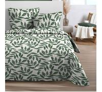 Parure de lit 3 pièces microfibre feuillage housse + taies Vert 240x220 cm