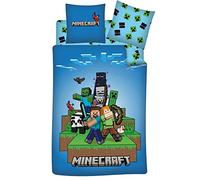 Parure de Lit 3 Pièces Minecraft Ready to Survive, Housse de Couette 140x200 cm + Taie d'oreiller 63x63 cm + Drap-Housse 90x190 cm