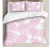 Parure De Lit 3 Pieces Motif Chat Kawaii, Housse De Couette Et Taies D'oreiller, Motif Hello Cat Kitty, Multicolore, Pour Chambre De Fille, King Size, Décoration Animee