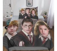 Parure De Lit 3 Pieces Motif Dessin Anime Harry Potter Pour Jeune Adolescent, Housse De Couette Imprimée Avec Personnages Du Film, Joli Design Marron Et Blanc, Taies D'oreiller Ass