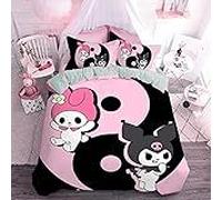 Parure De Lit 3 Pieces Motif Dessin Anime Kuromi, Impression 3d, Ultra Douce, 100 % Polyester, Avec Housse De Couette Et 2 Taies D'oreiller. Confortable, Ideale Pour Les Garçons Ad