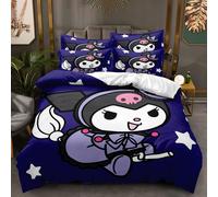 Parure De Lit 3 Pieces Motif Dessin Anime Kuromi, Impression 3d, Ultra Douce, 100 % Polyester, Avec Housse De Couette Et 2 Taies D'oreiller. Confortable, Ideale Pour Les Garçons Ad