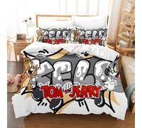 Parure De Lit 3 Pieces Motif Tom Et Jerry, Housse De Couette De Luxe, Motif Anime, King Size, En Polyester, Decorations De Noël, Pour La Maison