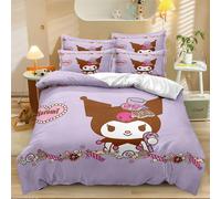 Parure De Lit 3 Pieces My Soft En Microfibre Brossée Imprimée Kuromi Melody, Facile D'entretien Et Douce Au Toucher, Avec Housse De Couette Et Fermeture Éclair