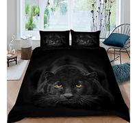 Parure de Lit 3 Pièces Panthère Noire Housse de Couette 220x240 Enfant 2 Personnes 3D Motif Animaux Sauvages avec Fermeture Éclair Hypoallergique Microfibre avec 2 Taies d'oreiller 50x75 cm