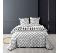 Parure de Lit 3 Pièces - Paris Prix - Arcadia - 240x260cm - Blanc - Motif Imprimé