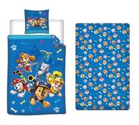 Parure de Lit 3 Pièces Pat’ Patrouille - Housse de Couette 140x200 cm + Drap-Housse 90x190 cm + Taie 63x63 cm - 100% Microfibre Ultra-Douce - Ensemble Officiel Enfant - Motifs Chiots & Aventures