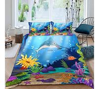 Parure de Lit 3 Pièces Poisson De Récif Corallien Housse de Couette 140x200 Enfant 1 Personne 3D Motif La Vie Marine avec Fermeture Éclair Hypoallergique Microfibre avec 2 Taies d'oreiller 50x75 cm