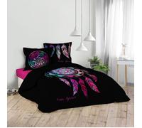 Douceur d'Intérieur Parure de lit 3 pièces Porte Bonheur 240 x 220 cm 100% coton Rose