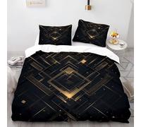 Parure de Lit 3 Pièces pour 2 Personnes, Housse de Couette 240x220 cm + 2 Taies d'oreiller, Imprimé Géométrie Noire Et Or, Microfibre Hypoallergénique, Confort et Élégance
