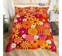 Parure de lit 3 pièces pour lit double 60 et 70 s, motif floral hippie, rétro, bohème, pour garçons, adolescents, housse de couette à motif floral botanique coloré