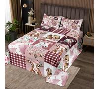 Parure de lit 3 pièces pour très grand lit avec motif de cheval, vache, aquarelle, rose, attrape-rêves bohème pour enfants, adolescents et adultes, motif grille rétro, animaux sauvages, style rustique