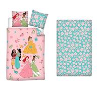 Parure de Lit 3 Pièces Princesses Disney 100% Coton - Housse de Couette 140x200 cm + Taie d'oreiller 65x65 cm + Drap-Housse 90x190 cm