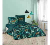 Parure de lit 3 pièces réversible en coton avec draps housses et housse de couette 240 x 220 cm Motif léopard
