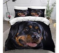 Parure de Lit 3 Pièces Rottweiler Housse de Couette 240x260cm Enfant 2 Personnes Chiot Animal Motif 3D Microfibre Bedding avec 2 Taies d'oreiller 50x75cm pour Ado Adulte