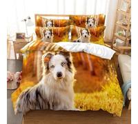 Parure de lit 3 pièces sur le thème des animaux 3D - Motif chiot amusant qui joue sur l'herbe - Pour enfants, filles, garçons, amoureux des chiens - Couleur 9, lit simple : 135 x 200 cm (3 pièces)