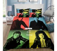 Parure De Lit 3 Pieces Sur Le Theme Du Groupe De Rock Queen - Housse De Couette Douce Et Taies D'oreiller Avec Imprimes De Portraits Vibrants, Motif « Nom » Personnalisé, Parfaite