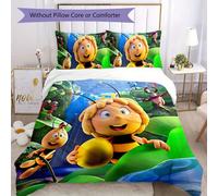 Parure De Lit 3 Pieces The Bee Maya - Design De Dessin Anime Dynamique Avec 1 Housse De Couette Et 2 Taies D'oreiller, Polyester Doux, Fermeture À Glissière, Confort Toutes Saisons